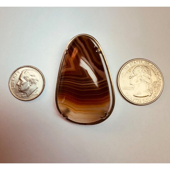 Estate Sterling Silver 925 Large Agate Custom Handmade Pendant, Made in Israel - Picture 8 of 10